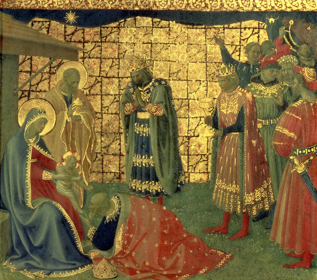 Mágusok imádása, részlet egy predella panelről, 1434 tempera a 98904 panel részletén alkotó: Fra Angelico