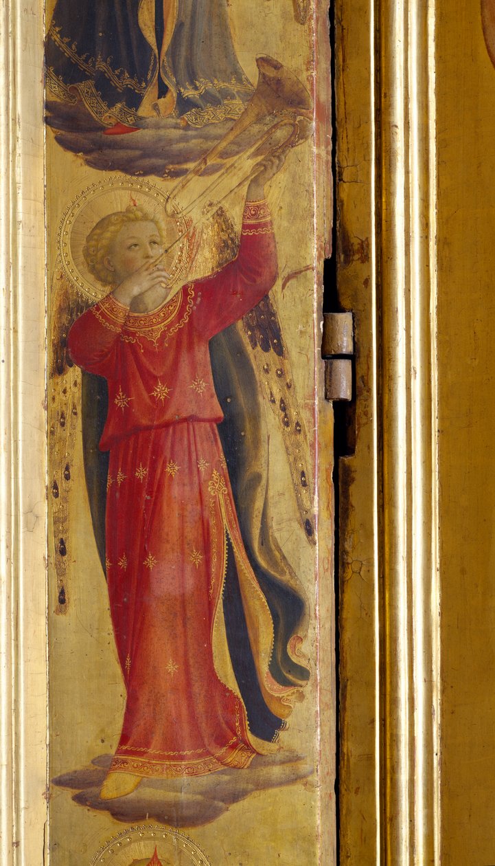 Trombitán játszó angyal, részlet a Linaiuoli-triptichonból, 1433 (tempera a panelen) alkotó: Fra Angelico