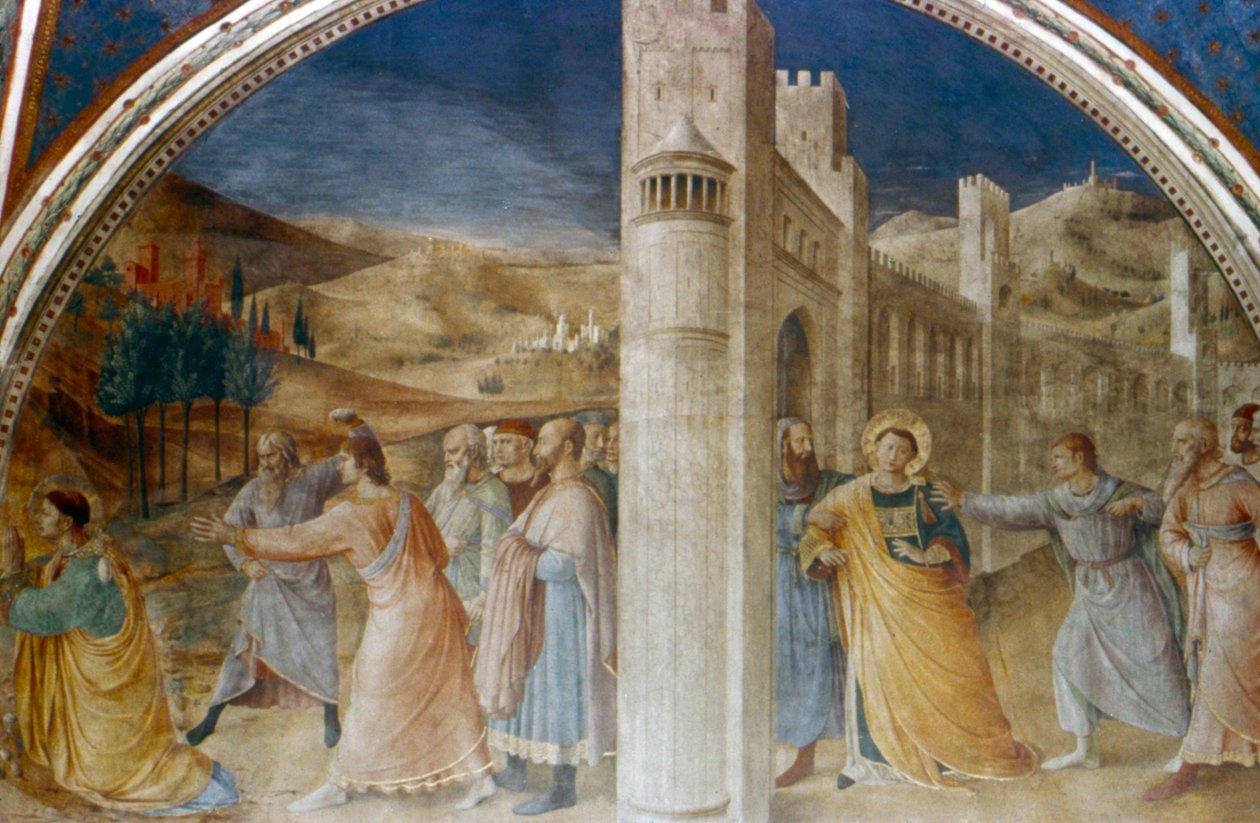 Szent István letartóztatása és megkövezése, 15. század közepe alkotó: Fra Angelico