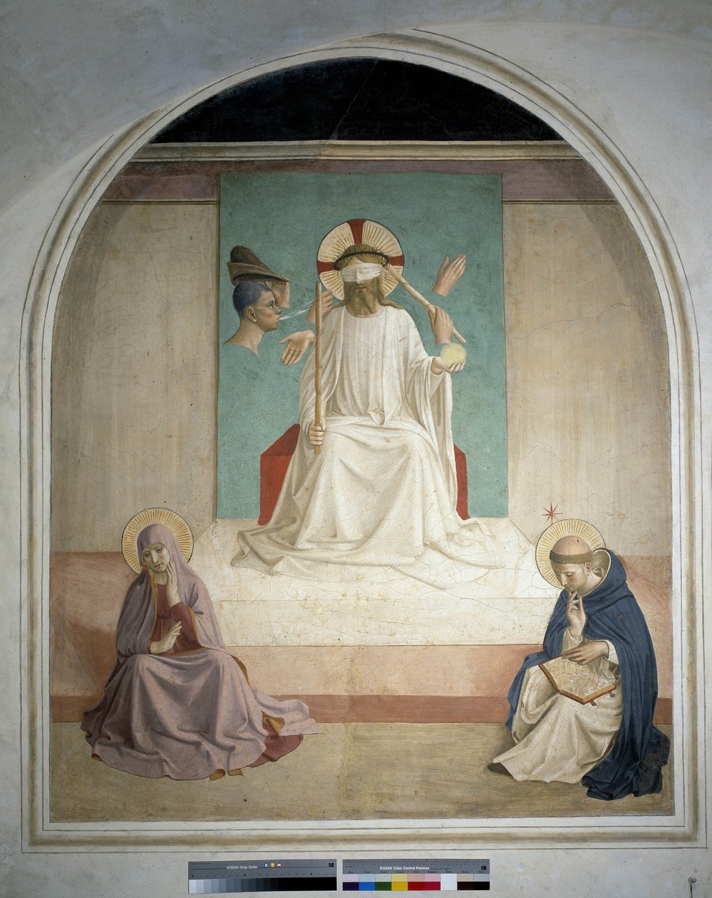 Krisztus gúnyolódik a Szűzanyával és Szent Jeromossal. Guido di Pietro freskója alkotó: Fra Angelico