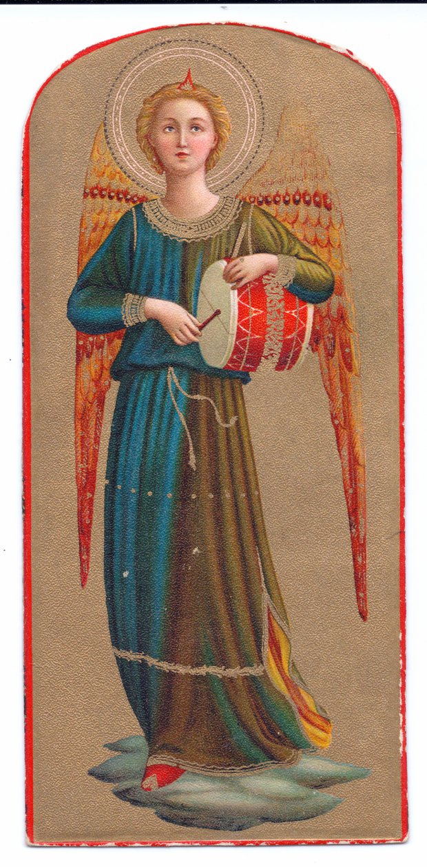 Színes litho print fra angelico angyal dobon játszik, c. 1910 alkotó: Fra Angelico