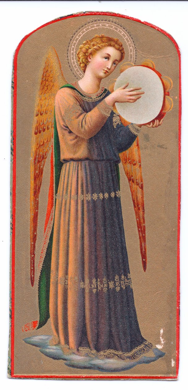 Színes litho print fra angelico angel playing tamburine, c. 1910 alkotó: Fra Angelico