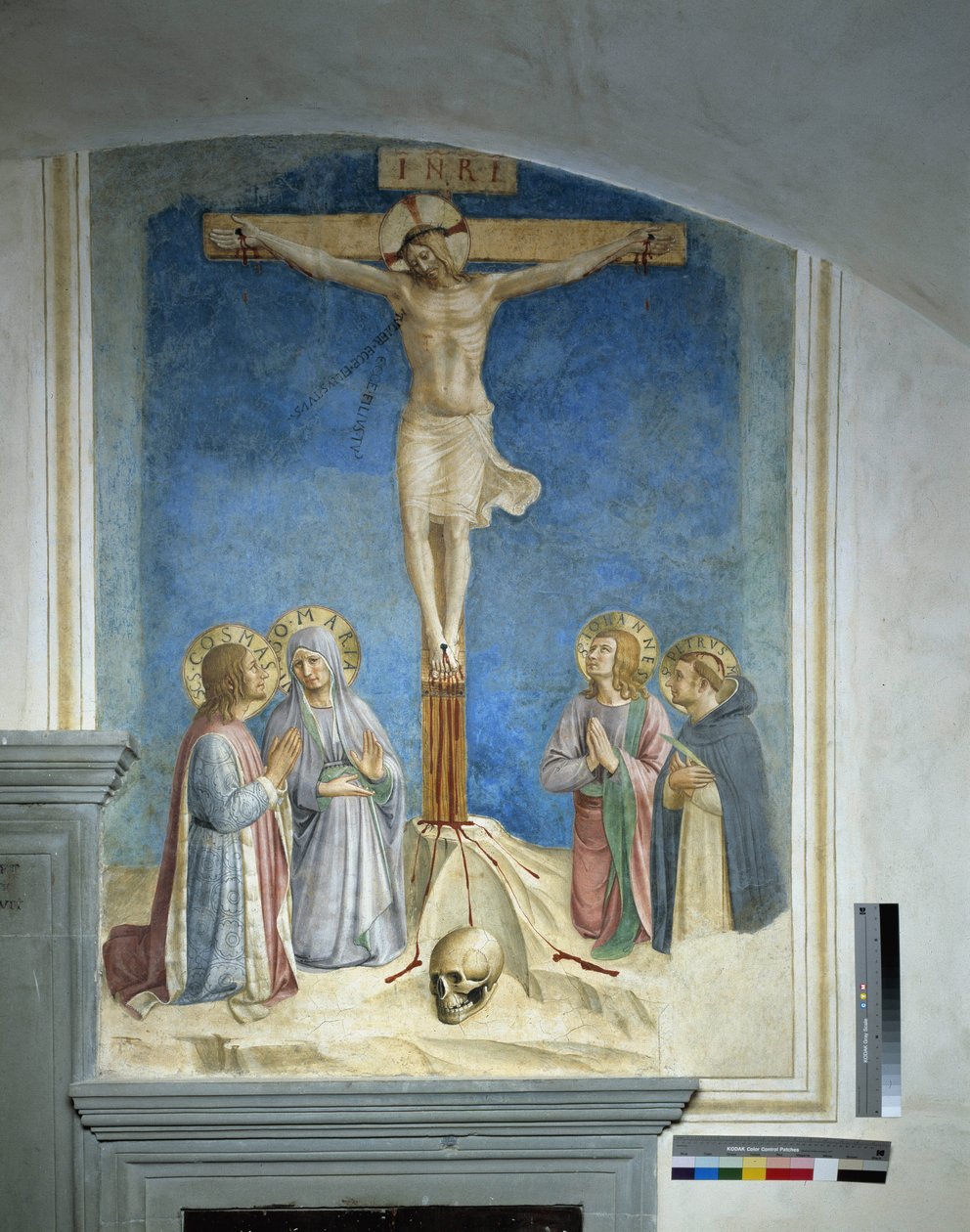 Keresztre feszítés Szűz Máriával és Szent Kozméval alkotó: Fra Angelico