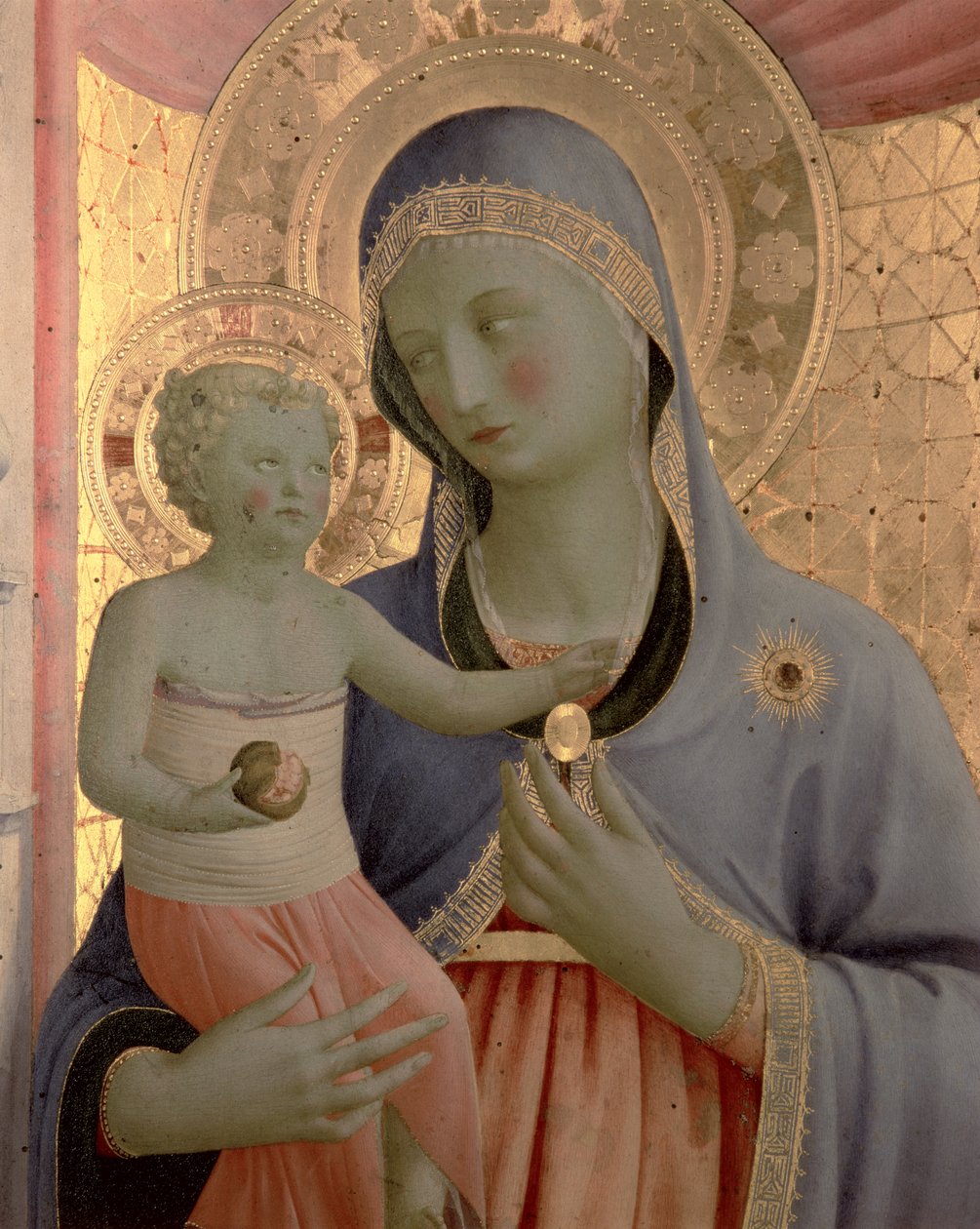 A Szűzanya és a Gyermek részlete az Annalena-oltárképről, 1434-es tempera után a panelen alkotó: Fra Angelico