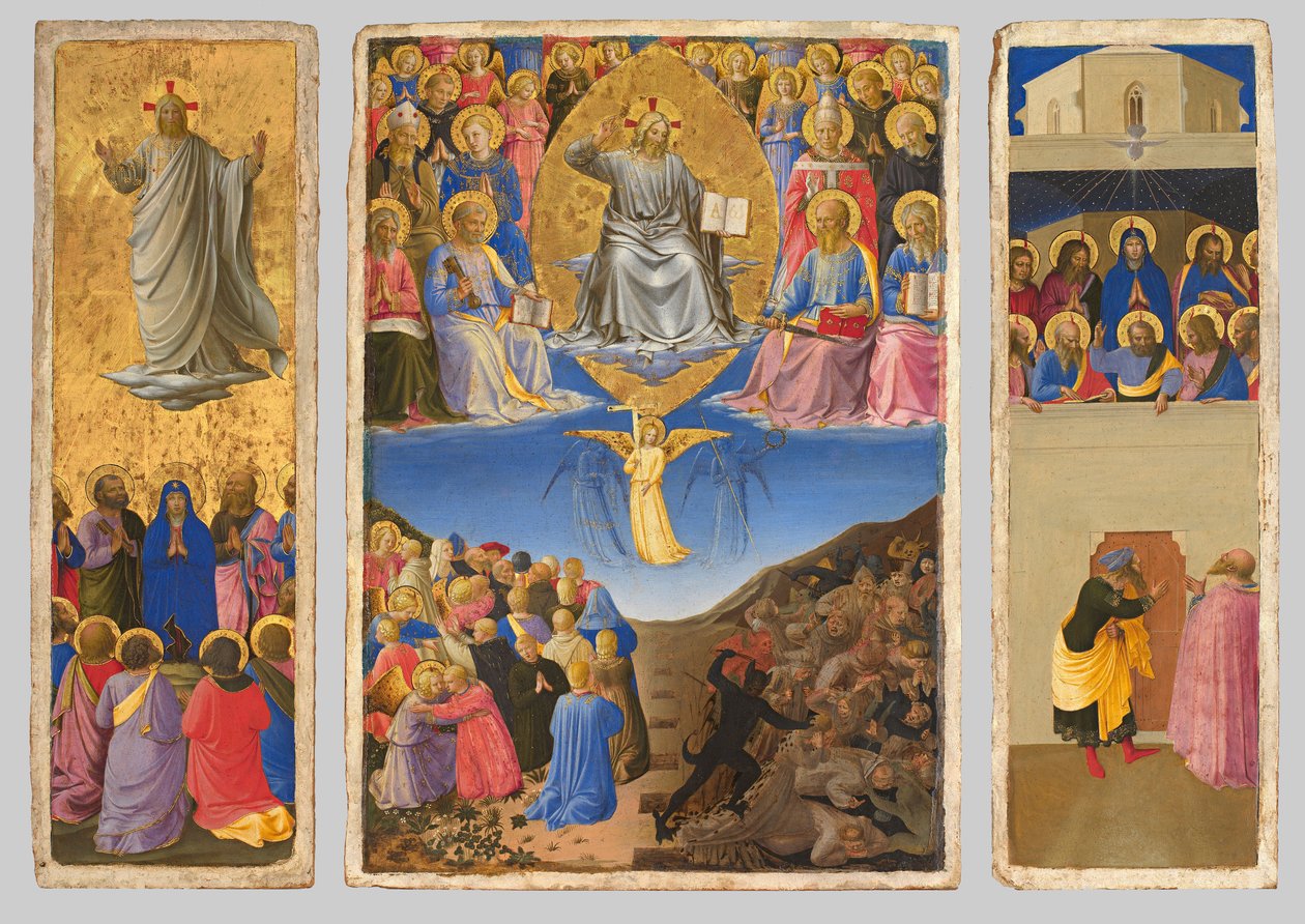 Olasz: Trittico (Ascensione, Giudizio Universale, Pentecoste) Az utolsó ítélet, mennybemenetel és pünkösd triptichonja. alkotó: Fra Angelico