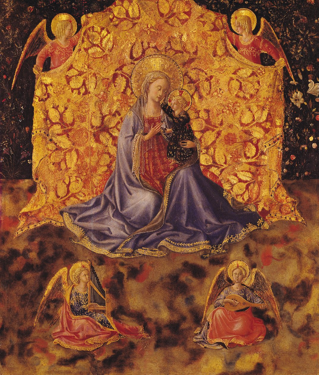 Az alázatosság Madonnája a Gyermek Krisztussal és az angyalokkal alkotó: Fra Angelico