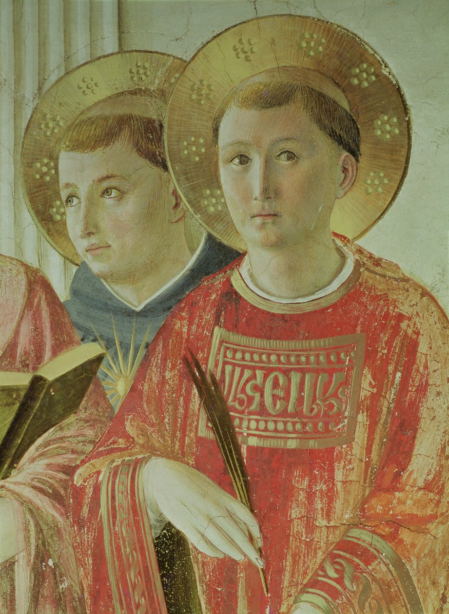 Az árnyék Madonnája, Aquinói Szent Tamás és Szent Lőrinc részlete, az első emeleti folyosóról (freskó) alkotó: Fra Angelico
