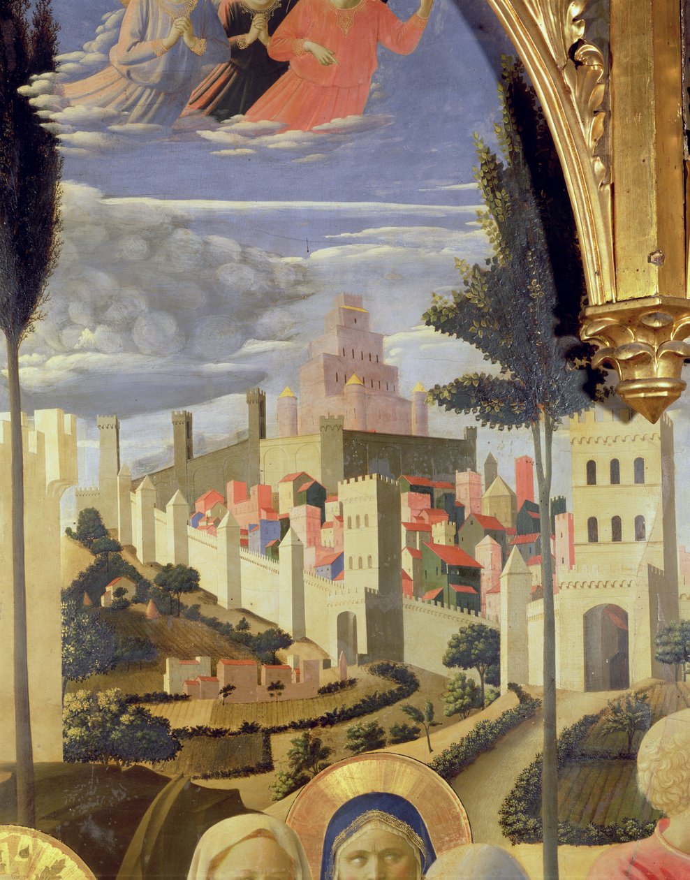 Santa Trinita oltárkép, Jeruzsálem városának és Salamon templomának részlete, 1434 körüli tempera és arany a panelen alkotó: Fra Angelico
