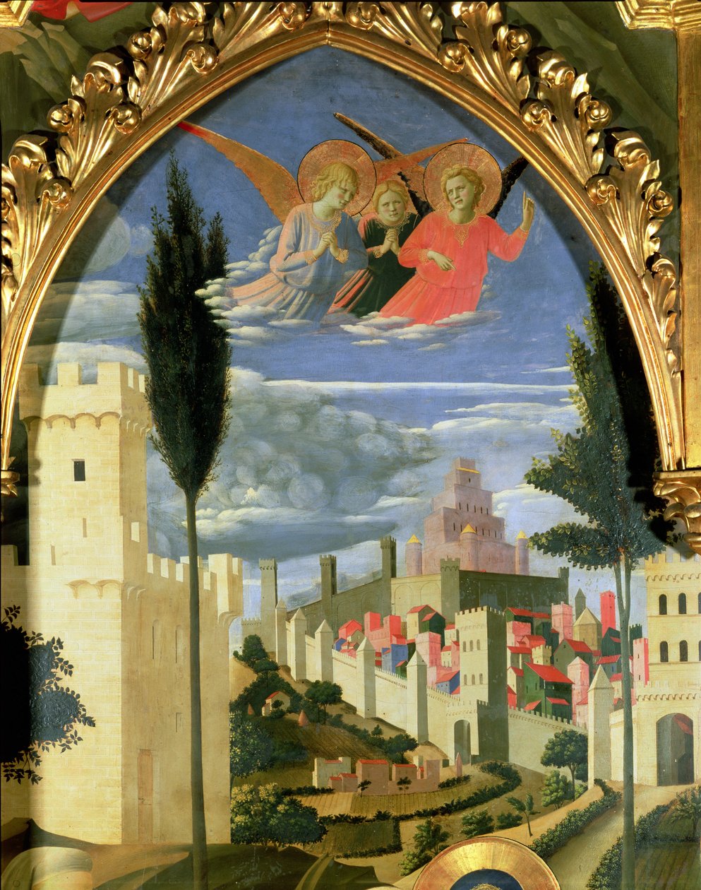 Santa Trinita oltárkép, a gyászoló angyalok részlete, 1434 körüli tempera és arany a panelen alkotó: Fra Angelico