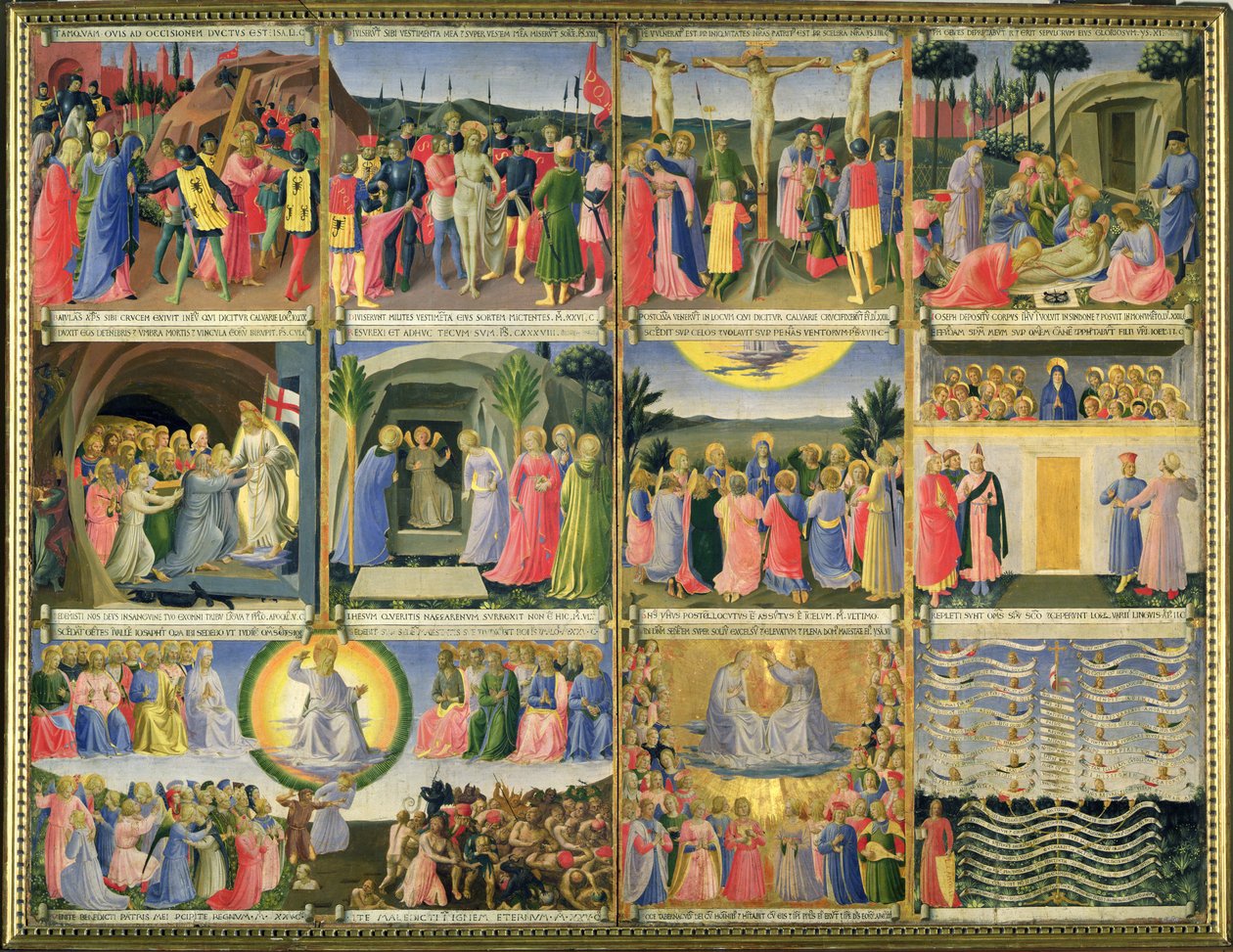 Jelenetek Krisztus szenvedéséből és az utolsó ítéletből, eredetileg egy ezüsttároló szekrény fiókjai, 1450-53 körül (tempera a panelen) (lásd még: 98902-6) alkotó: Fra Angelico