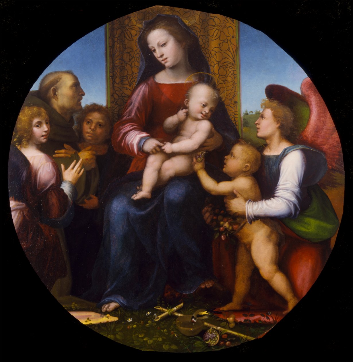 Fra Bartolommeónak tulajdonítva - Szűzanya és gyermeke Keresztelő Szent Jánossal, Szent Ferenccel és három angyallal, 1510 körül, K148 alkotó: Fra Bartolomeo