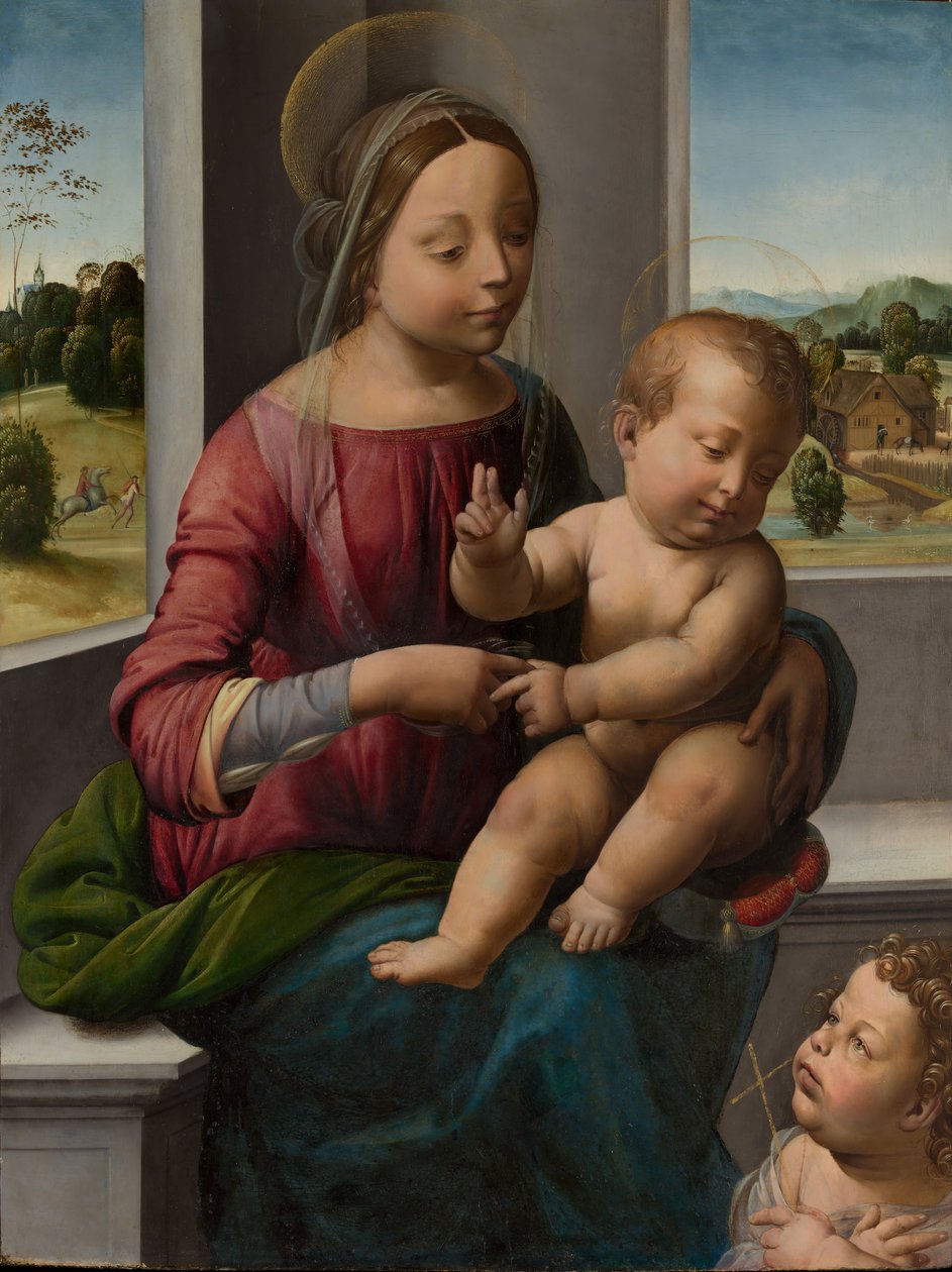 Madonna és gyermeke a fiatal Keresztelő Szent Jánossal, kb. 1497. alkotó: Fra Bartolomeo