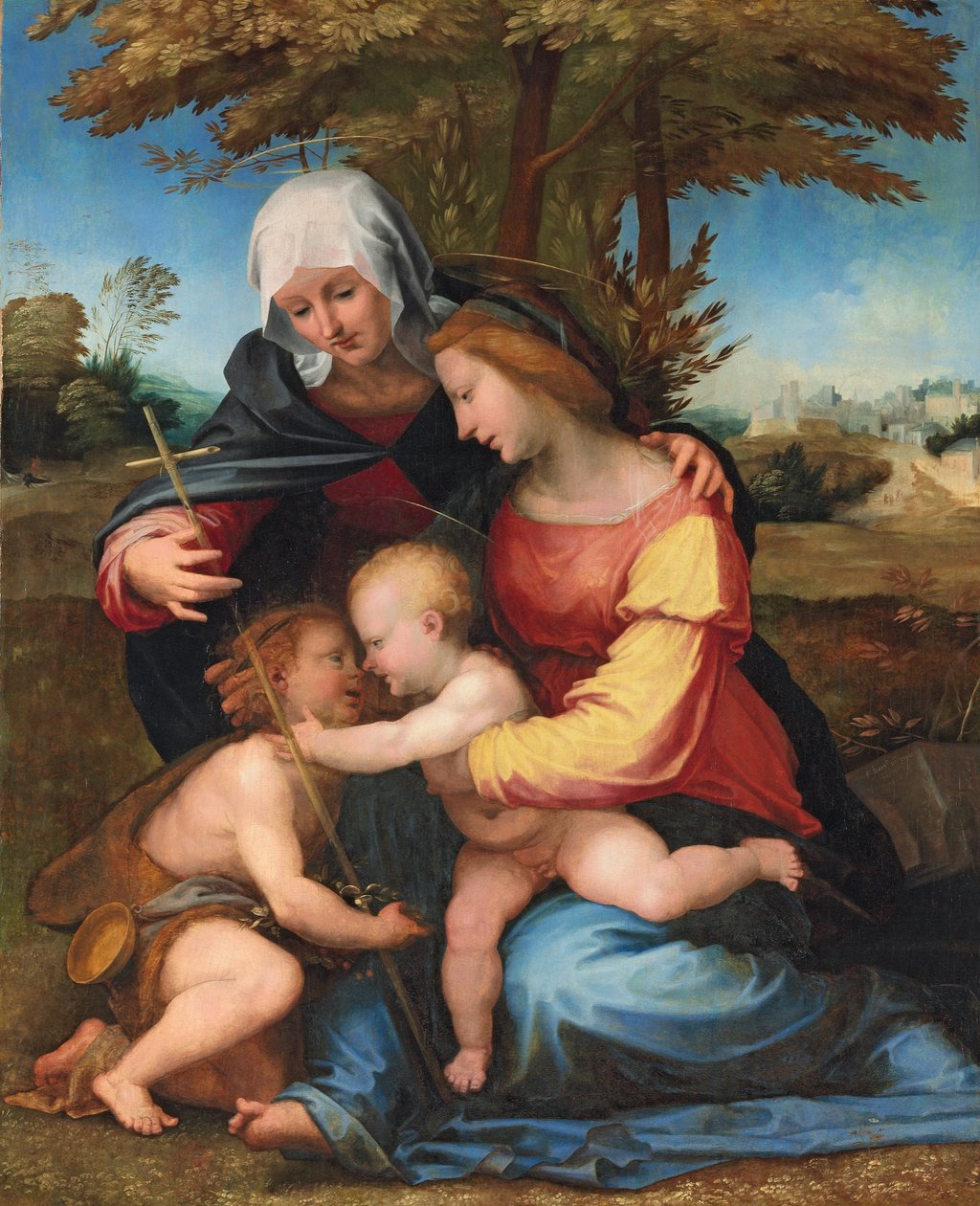 Madonna és gyermek egy tájban Szent Erzsébettel és a csecsemő Keresztelő Szent Jánossal, 1516 alkotó: Fra Bartolomeo