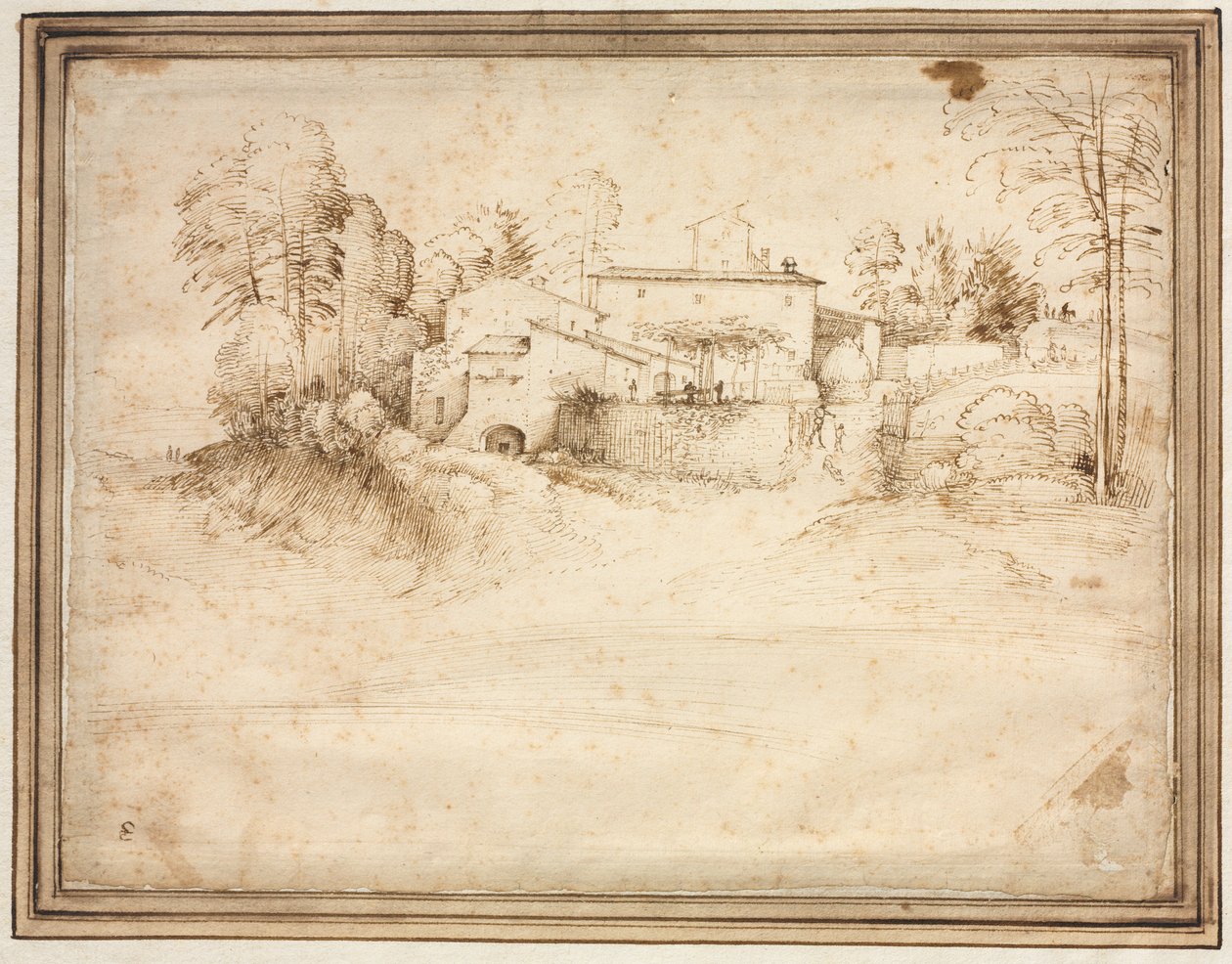 Parasztház a domb lejtőjén, kb. 1508. alkotó: Fra Bartolommeo