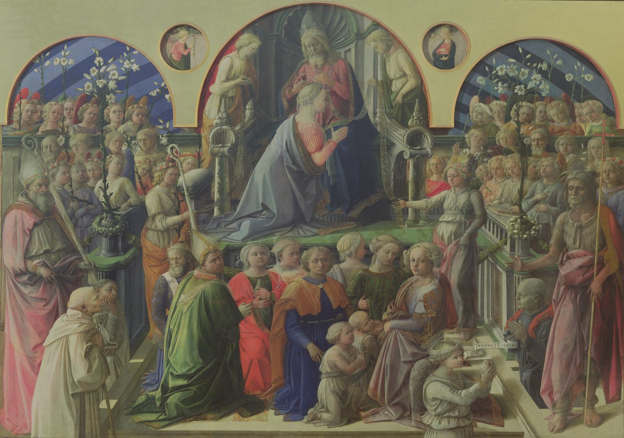 Szűz koronázása szentekkel és angyalokkal, 1441-47 (tempera a panelen) alkotó: Fra Filippo Lippi