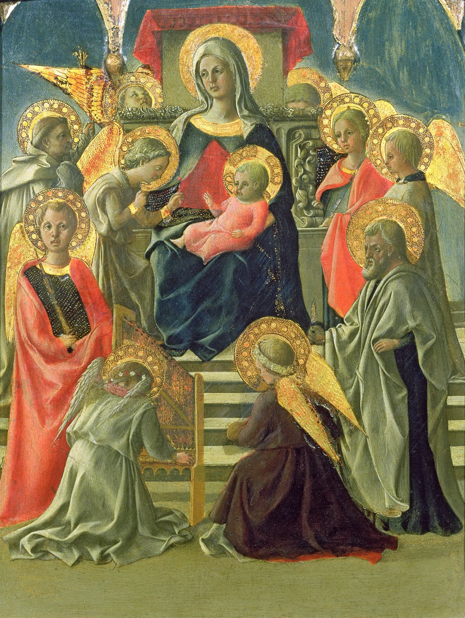 Madonna és Angyalokkal és szentekkel trónoló gyermek (tempera a panelen) (lásd még: 63779) alkotó: Fra Filippo Lippi