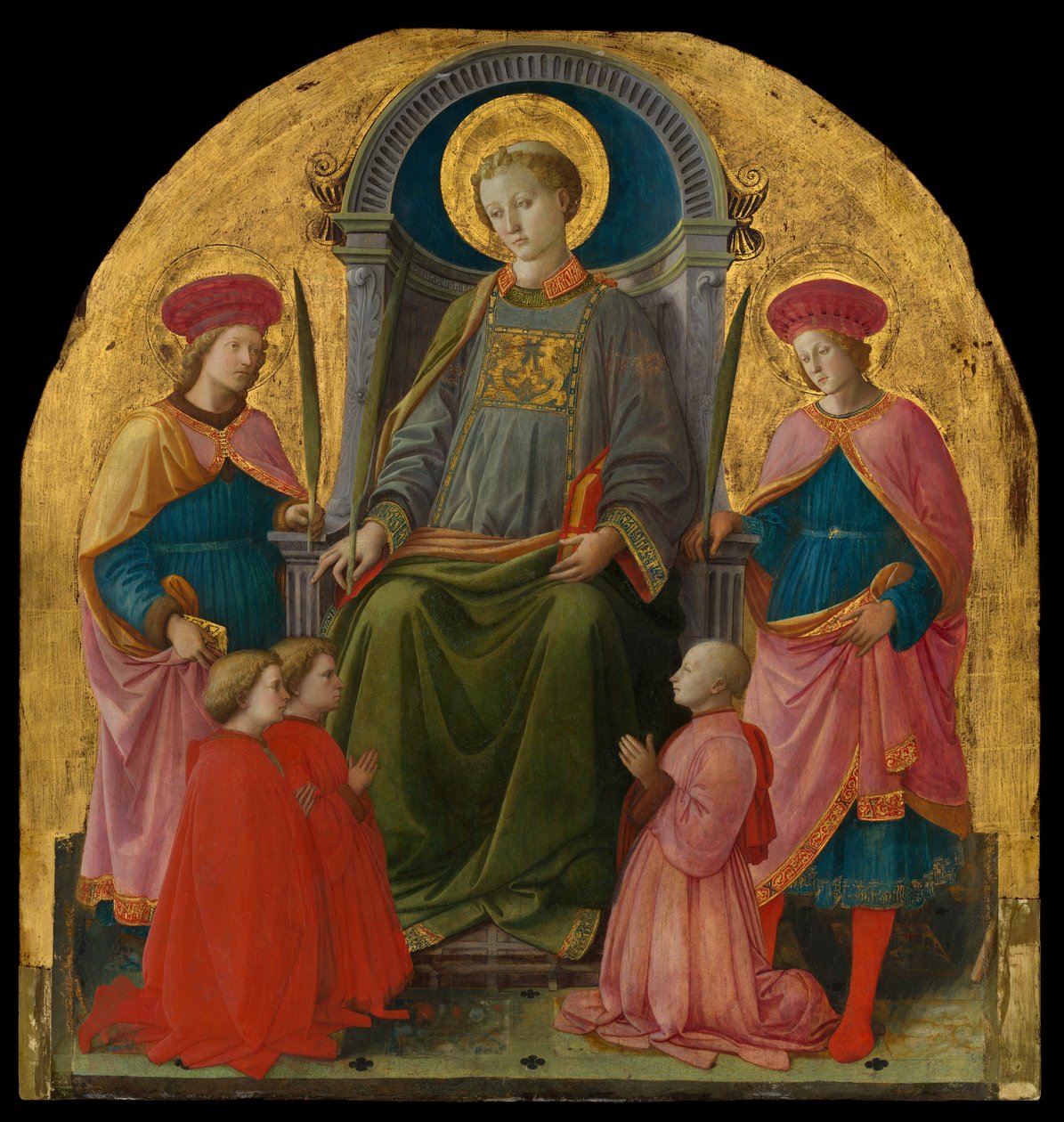 Trónon ülő Szent Lőrinc szentekkel és adományozókkal alkotó: Fra Filippo Lippi