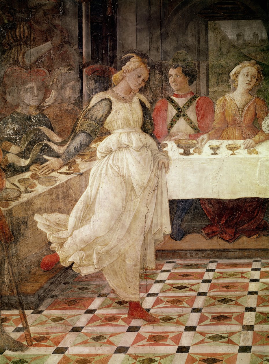 Salome táncol Heródes ünnepén, az SS élete freskóciklusának részlete. István és Keresztelő János a főkápolnából, 1452-64 (lásd még: 87055) alkotó: Fra Filippo Lippi