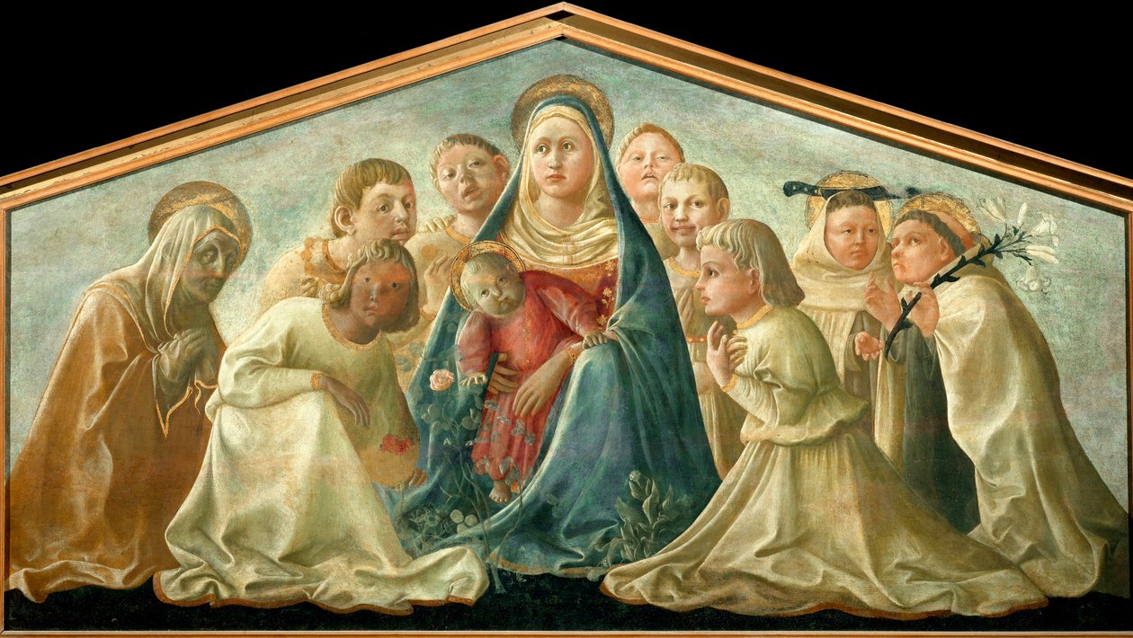 A Humilita Szűz szentekkel és angyalokkal körülvéve Filippo Lippi festménye (kb. 1406-1469) 1432 kb. Nap. 89x167,5 cm Milánó, Musei del Castello alkotó: Fra Filippo Lippi