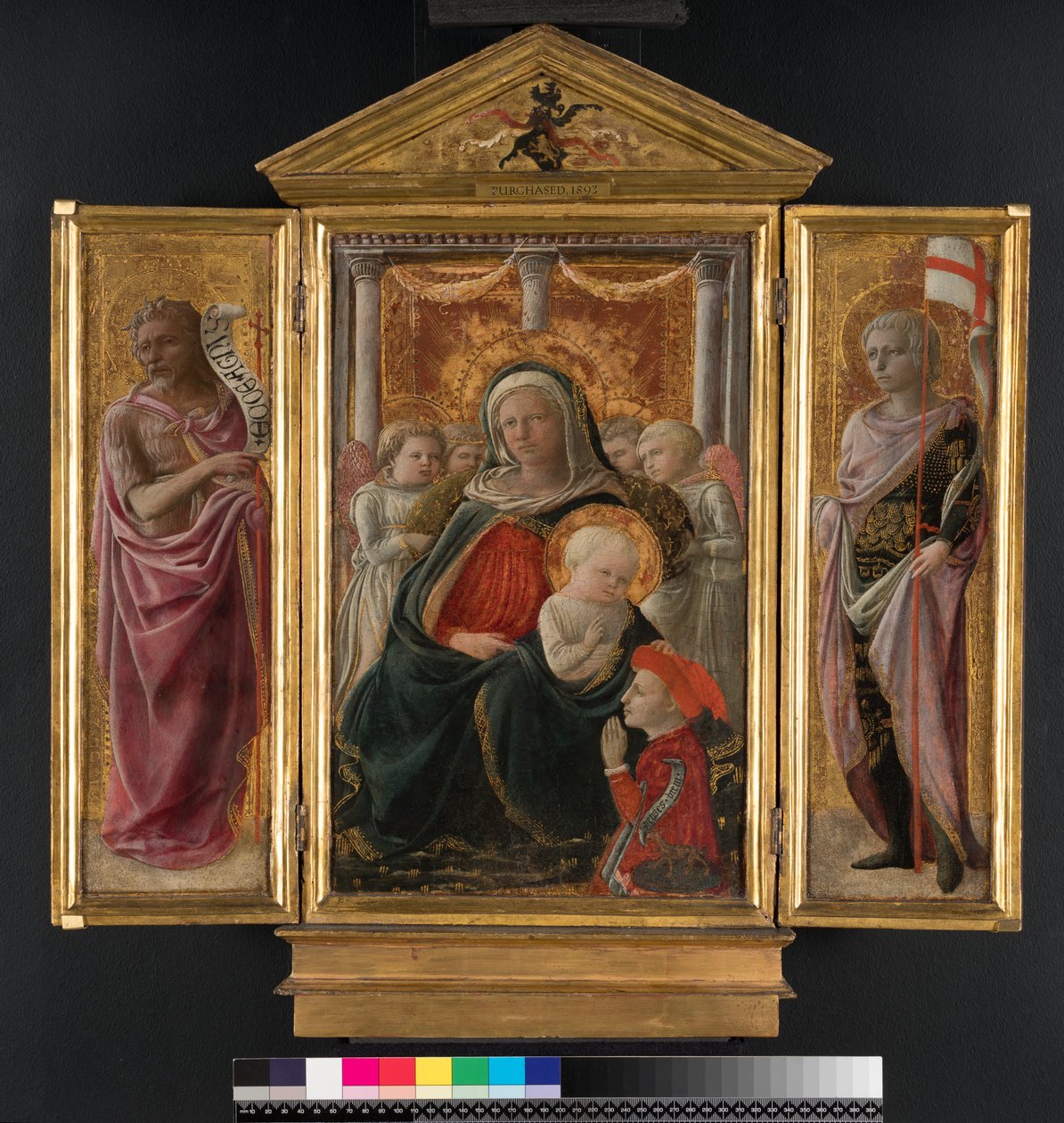 Triptichon: Madonna és gyermek Keresztelő Szent Jánossal és Szent Györggyel, 1437 körül (panel) alkotó: Fra Filippo Lippi