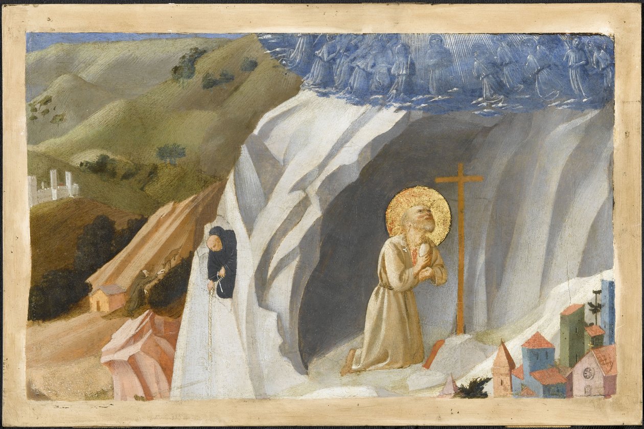 Szent Benedek megkísértve a vadonban, 1430 alkotó: Fra Giovanni Angelico da Fiesole
