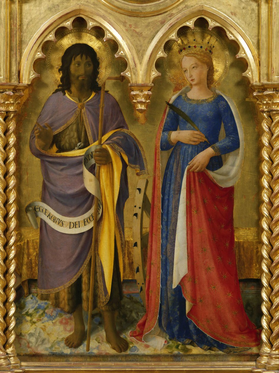 Keresztelő Szent János és Alexandriai Szent Katalin a perugiai oltárról, 1437 körül. alkotó: Fra Giovanni Angelico da Fiesole