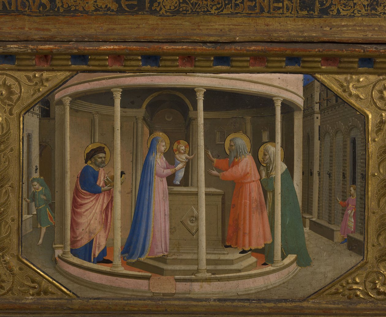 Bemutató a templomban Az Angyali üdvözlet retable 5 Predella jelenettel, 1430-1432 alkotó: Fra Giovanni Angelico da Fiesole