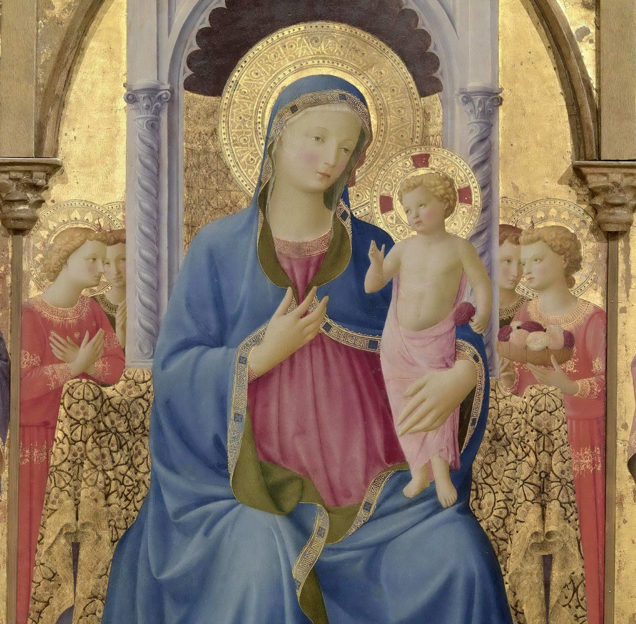 A Szűz és a Gyermek. Cortona poliptichon A központi panel részlete, 1437 körül. alkotó: Fra Giovanni Angelico da Fiesole