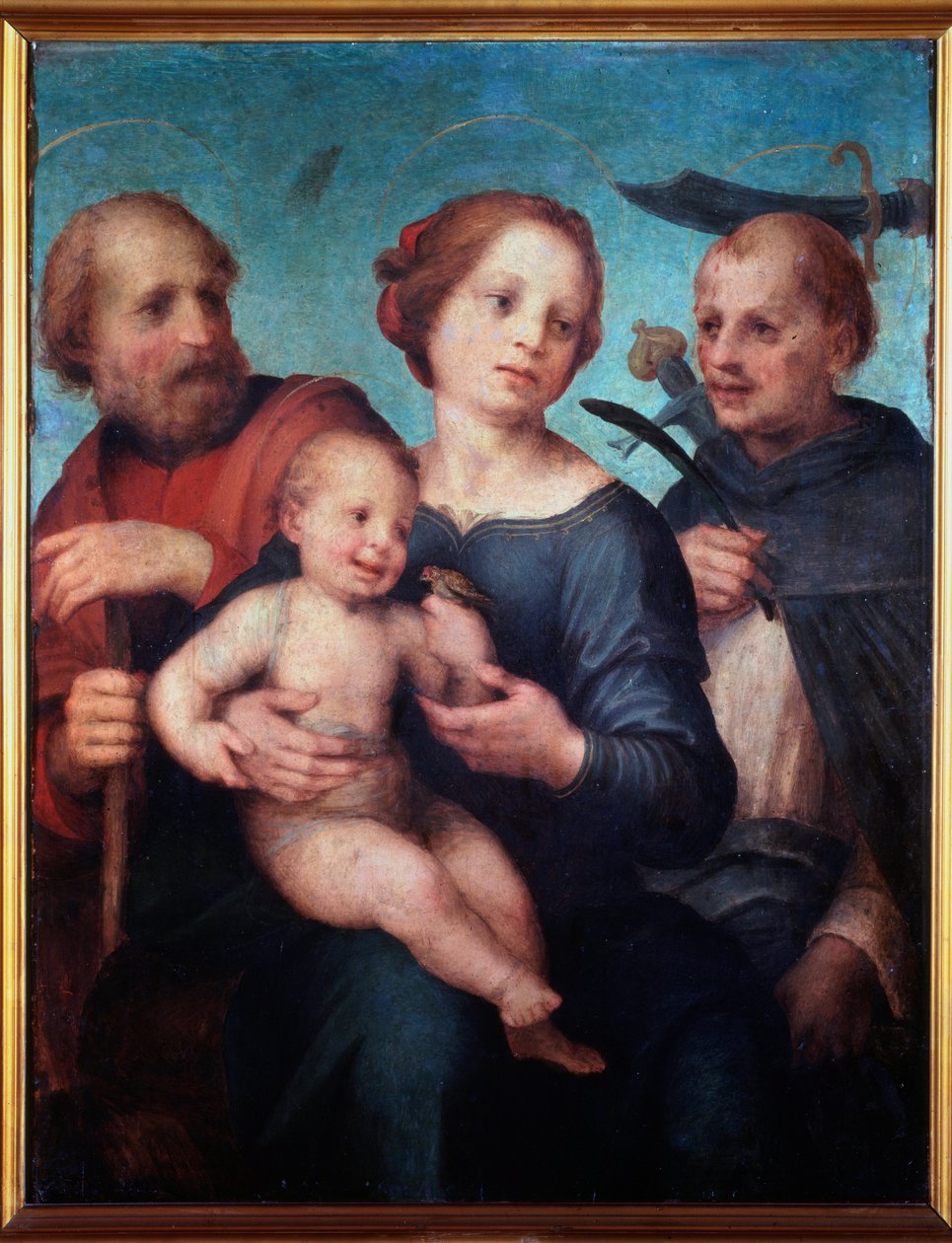 Szent család Szent Péter vértanúval (vagy szent beszélgetéssel) - festmény alkotó: Fra da Pistoia Paolino