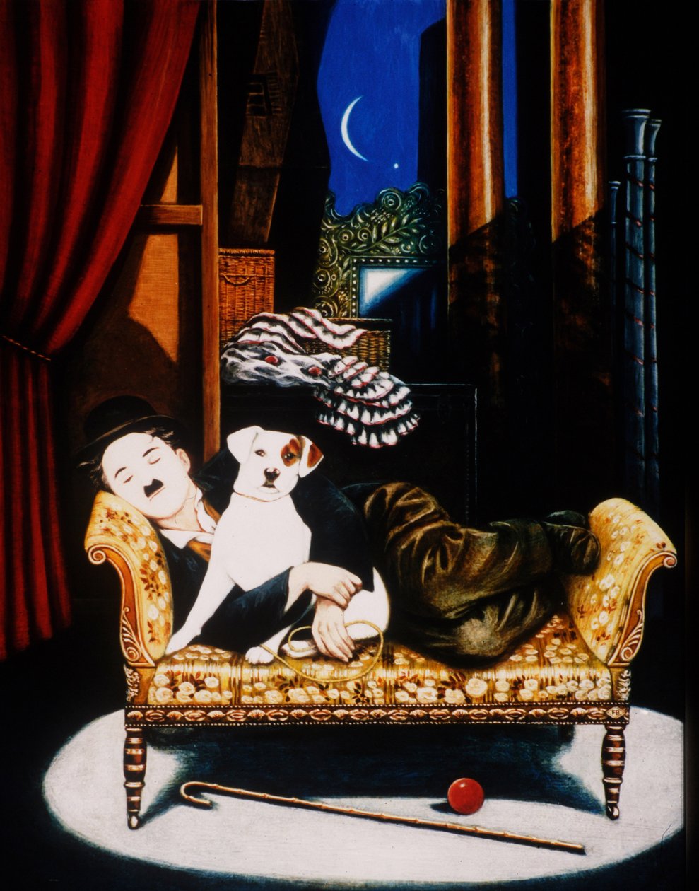 Charlie Chaplin és Scraps, 1992 (olajok és tempera a panelen) alkotó: Frances Broomfield