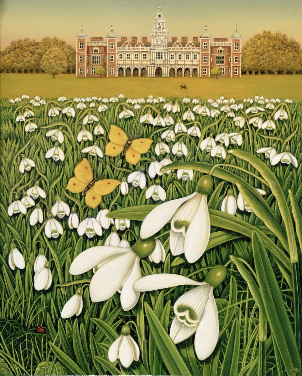 Snowdrop Day, Hatfield House, 1999 (olaj és tempera a szántóföldön) alkotó: Frances Broomfield