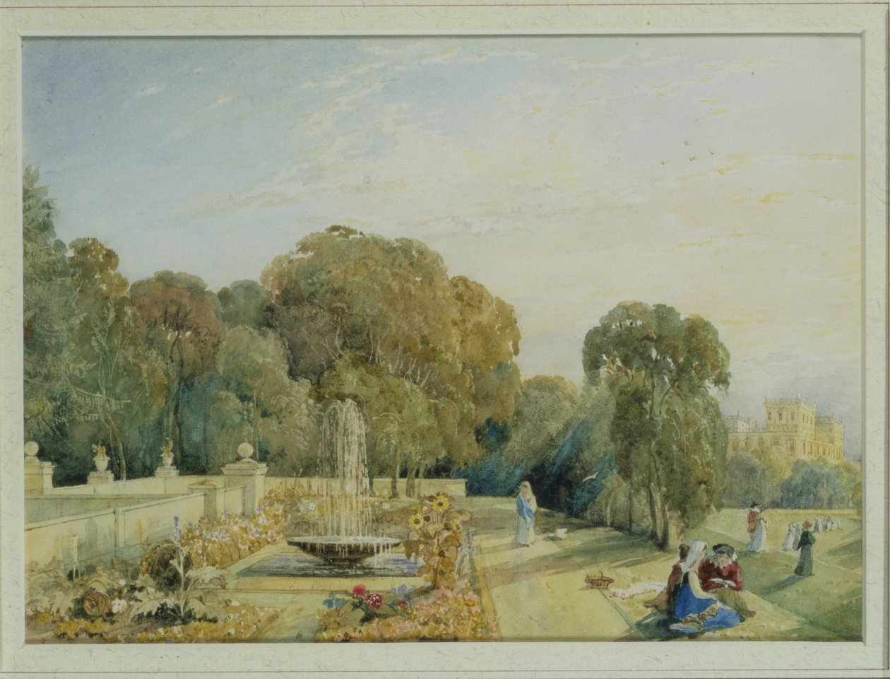 Kilátás a Chatsworth-i kertre, Derbyshire-ben, 1820 körül (85760 pár) alkotó: Frances Elizabeth Swinburne