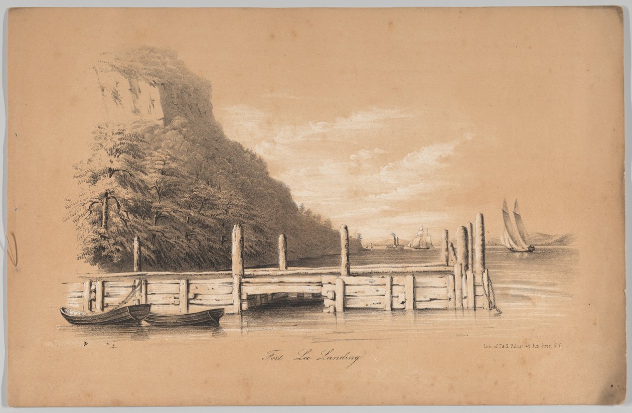 Fort Lee Landing, in: The New York Drawing Book, Containing a Series of Original Designs a..., 1847. alkotó: Frances Flora Bond Palmer