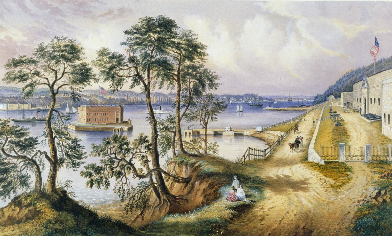Staten Island and the Narrows Fort Hamiltonból, New York államból, 1861 körül alkotó: Frances Flora Bond Palmer