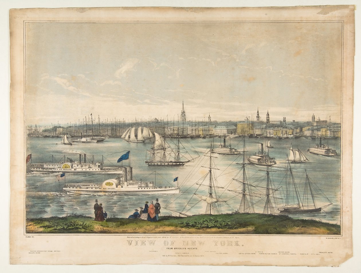 New York kilátása a Brooklyn Heightsről, 1849. alkotó: Frances Flora Bond Palmer