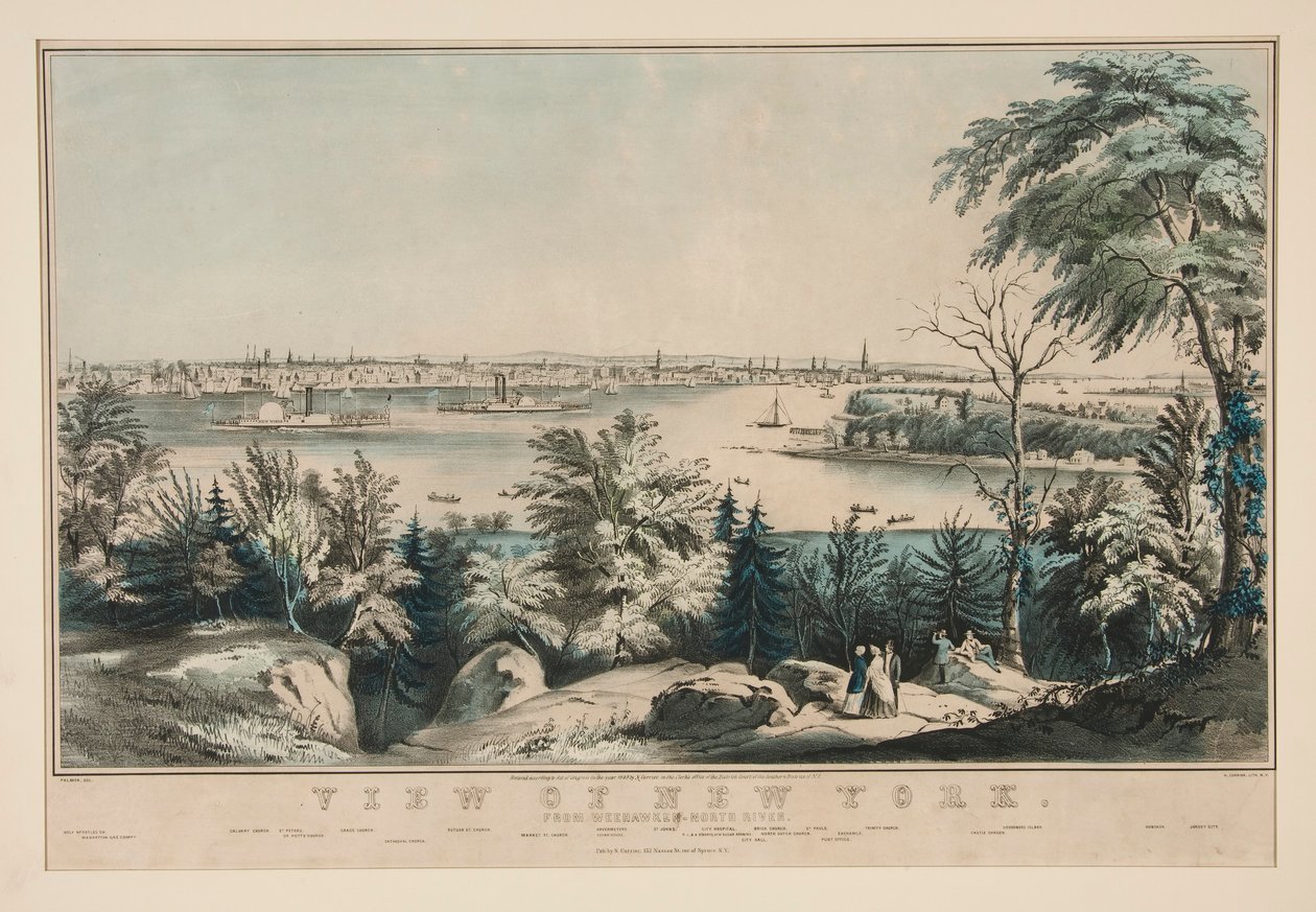 Kilátás New Yorkra a Weehawken-North River felől alkotó: Frances Flora Bond Palmer