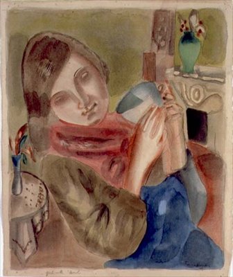 Lány tálal (akvarell papíron) alkotó: Frances Hodgkins