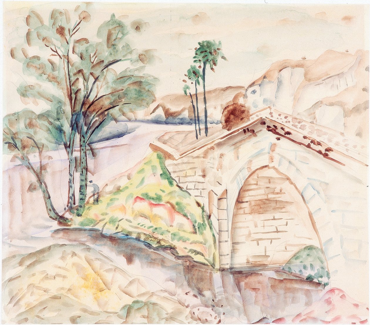 A híd (ceruza, akvarell papíron) alkotó: Frances Hodgkins