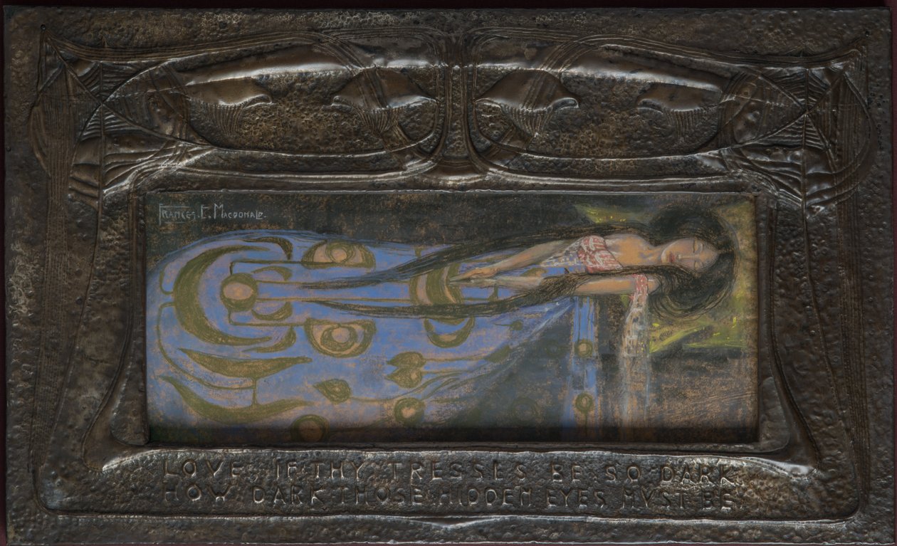 Love If Thy Tresses Be So Dark How Dark Those Hidden Eyes Must Be, circa 1896 (beaten metal) alkotó: Frances Macdonald