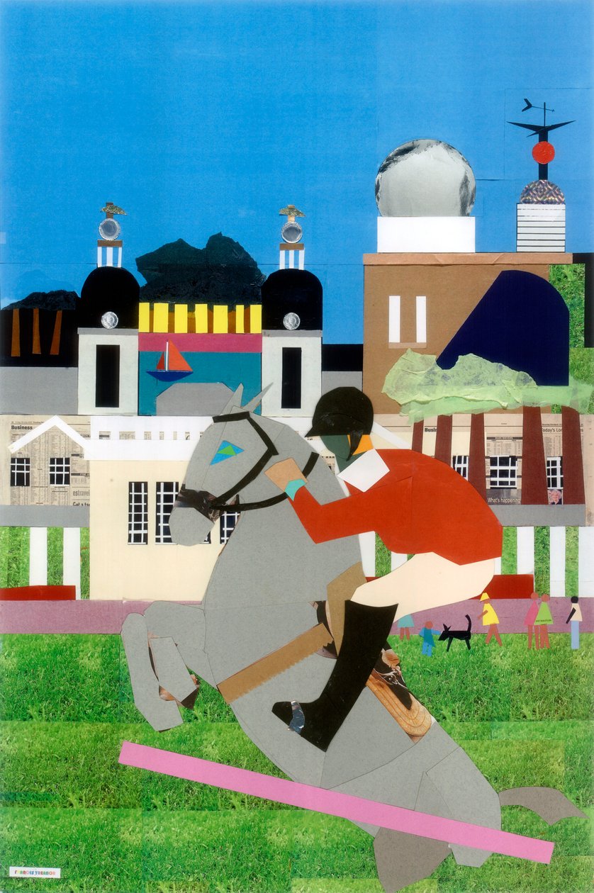 Olimpiai lovasverseny a Greenwich Parkban, 2012 (kollázs papíron) alkotó: Frances Treanor