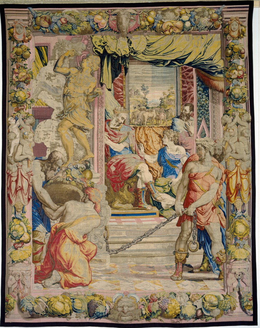 József elmagyarázza a fáraónak a kövér és sovány tehenekről szóló álmát, a Sala dei Dugento-ból, 1546-53 (faliszőnyeg). alkotó: Francesco and Karcher, N Salviati
