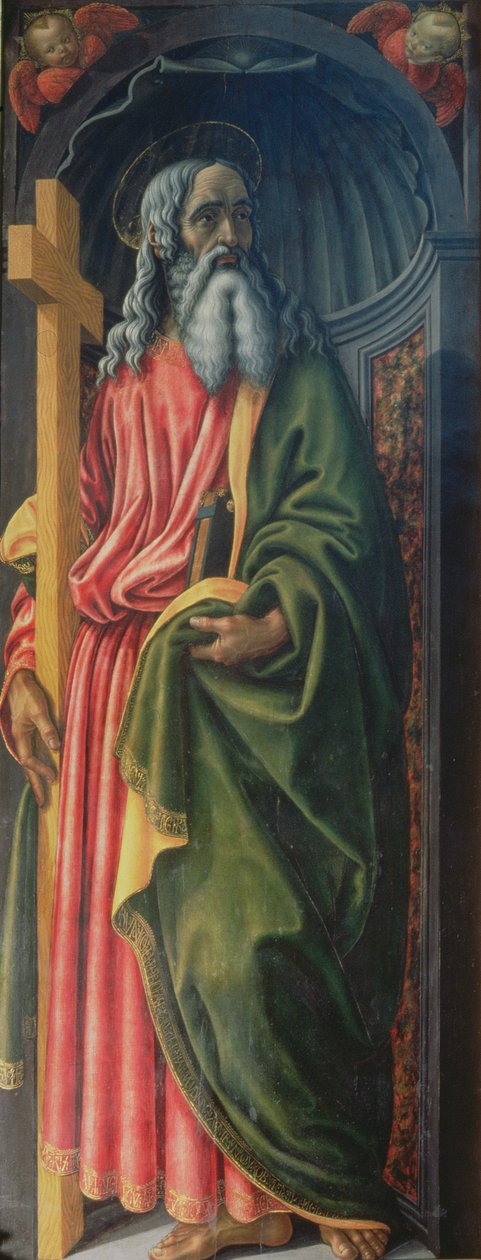 Szent András, oldaltábla a Szentségi Sátorból, 1484-86 körül (tempera a táblán) (részlet a 94757-ből) alkotó: Francesco Botticini