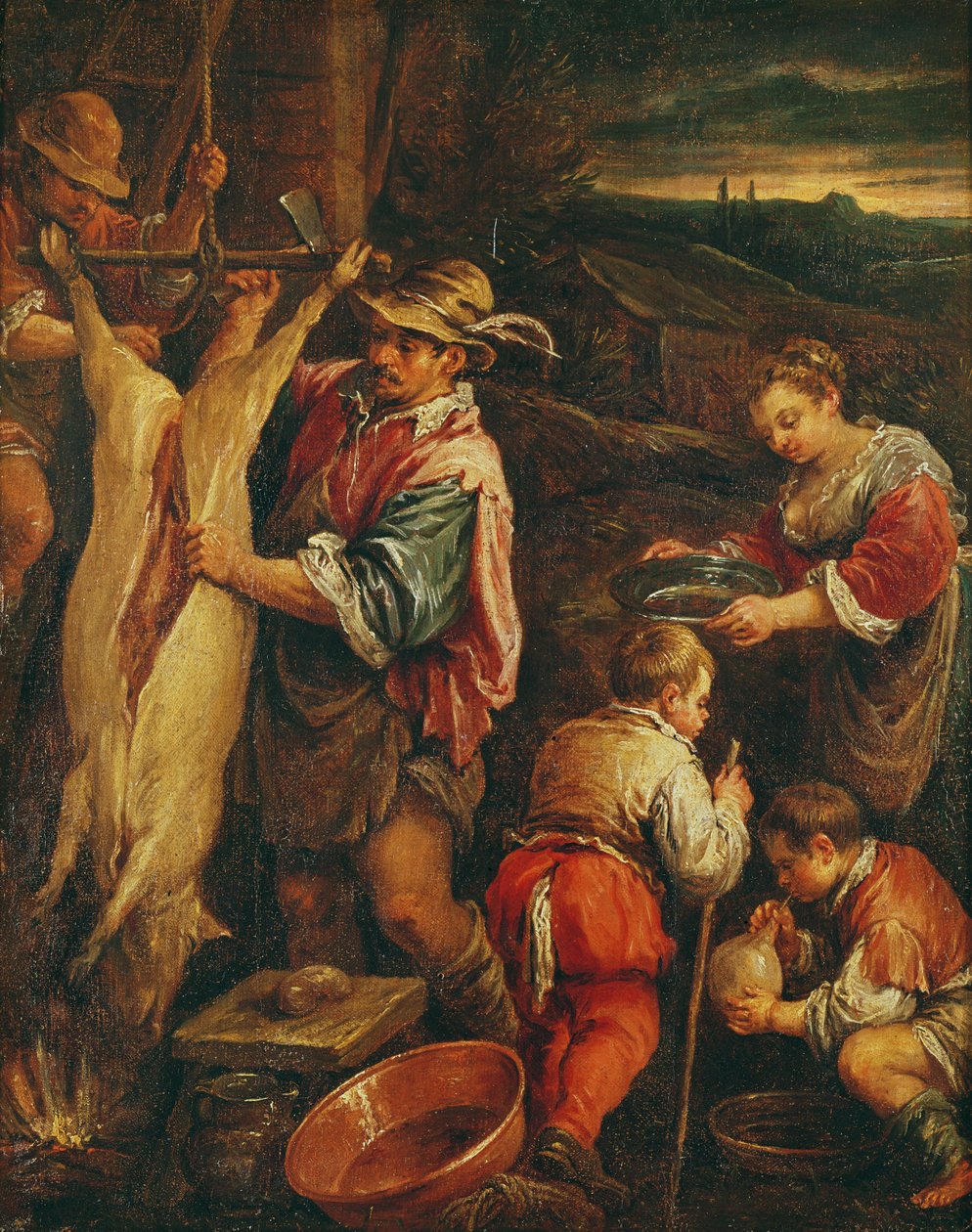 Egy sertéshúst nyúzó paraszt alkotó: Francesco Bassano