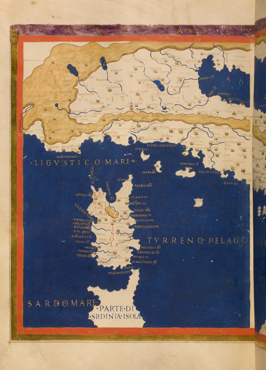 Olaszország térképe Ptolemys Geographia, 1480 alapján (lásd még 3496135) alkotó: Francesco Berlinghieri