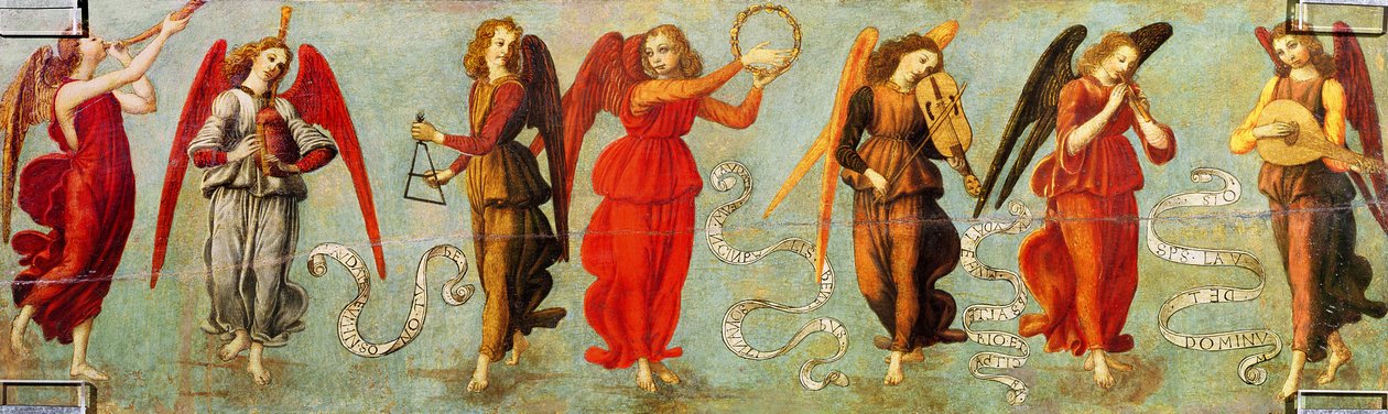 Hangszeren játszó angyalok, 1475-97 körül (tempera, tábla) alkotó: Francesco Botticini