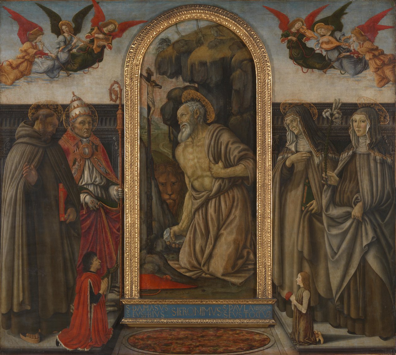 Szent Jeromos bűnbánatban a szentekkel és az adakozókkal alkotó: Francesco Botticini