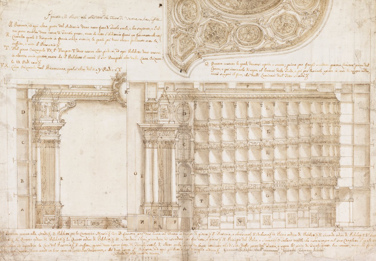 Teatro Filarmonico, Accademia Filarmonica, Verona, Olaszország - Szekció és mennyezet alkotó: Francesco Galli Bibiena