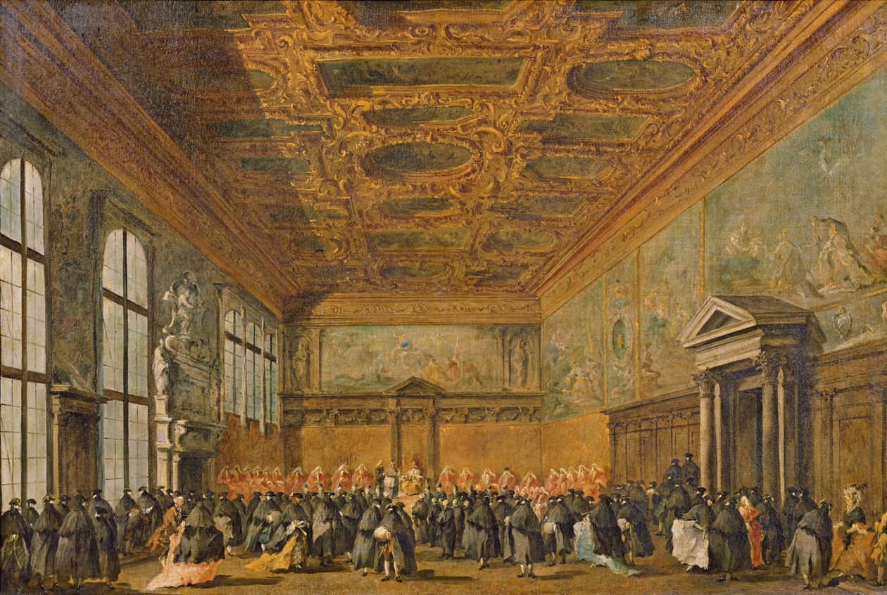 A Velencei Dózsa által biztosított közönség a Dózse-palota főiskolai termében, 1766-70 körül alkotó: Francesco Guardi