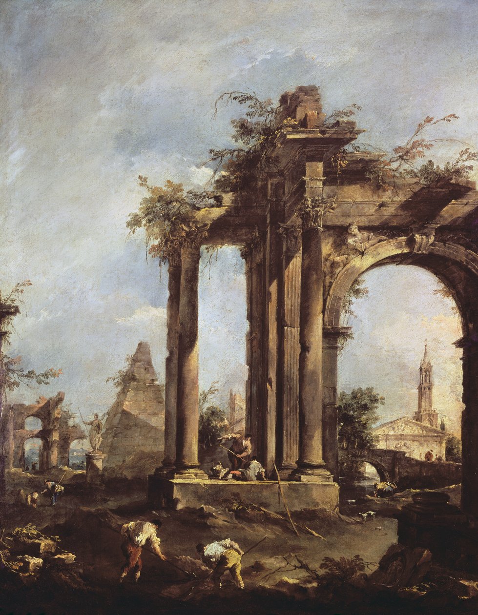 Capriccio római romokkal, piramis és alakok, 1760-70 alkotó: Francesco Guardi