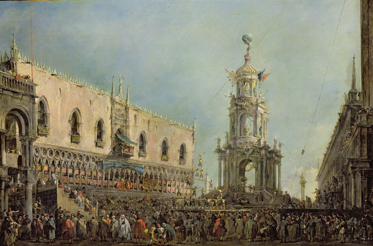 A Dózsa a Kövér Csütörtök Fesztiválját nézi a Piazzetta di San Marco-n, 1766-70 alkotó: Francesco Guardi